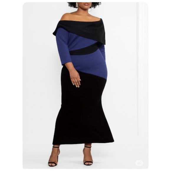 Christian Siriano Plus Size Draped Color-Block Evening Dress - Picture 1 of 7